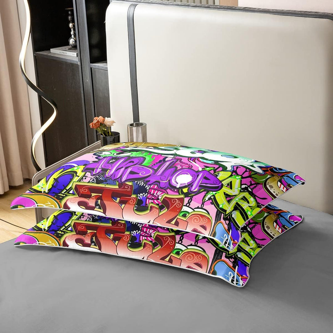 100% Bio Baumwolle Graffiti Bettbezug 135x200 für Kinder,Tie Dye Bettwäsche Set,Hip Hop Tröster Bezu