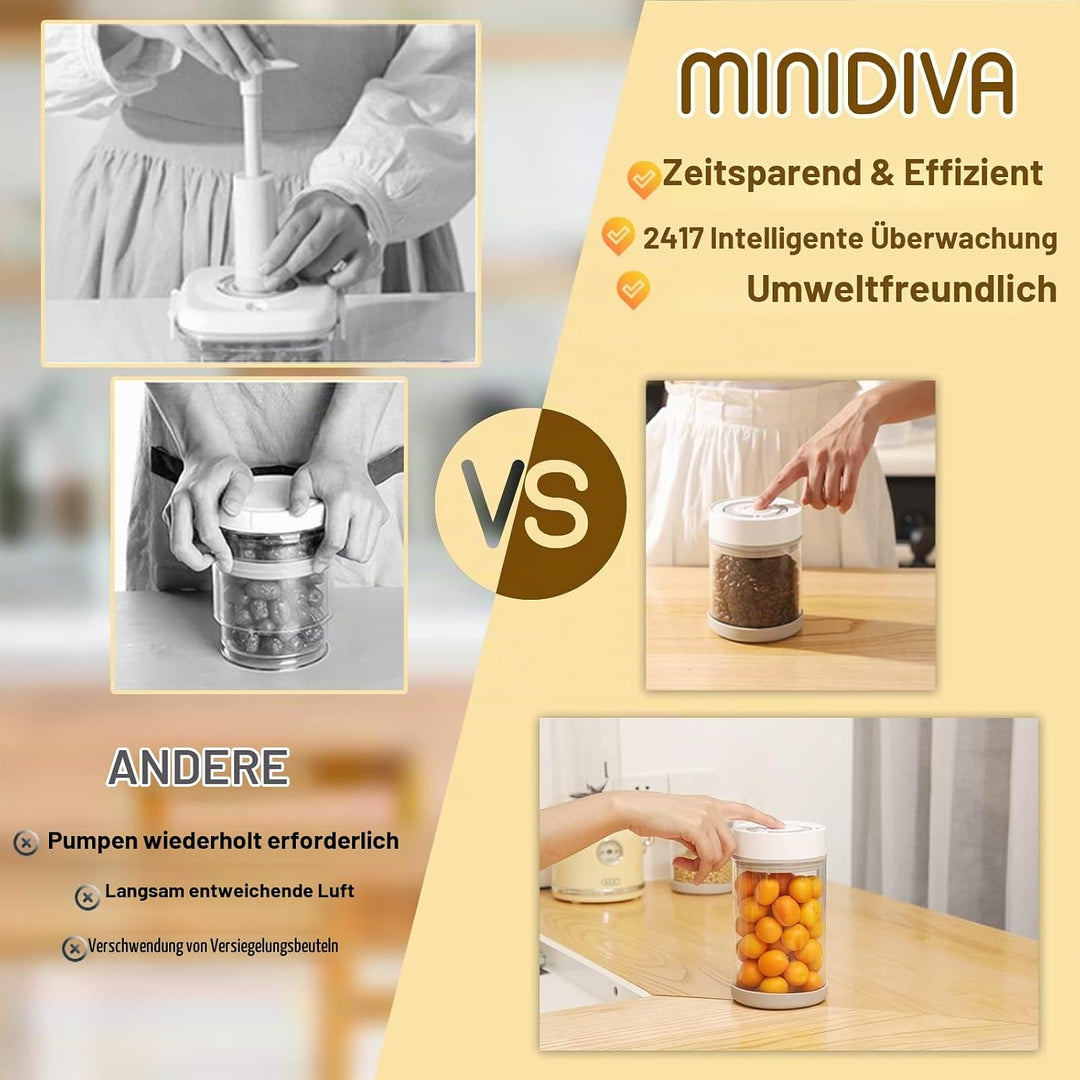 Minidiva Smart Vakuumbehälter für Lebensmittel, Integrierte Vakuumpumpe, Auto Luftdicht verschlossen