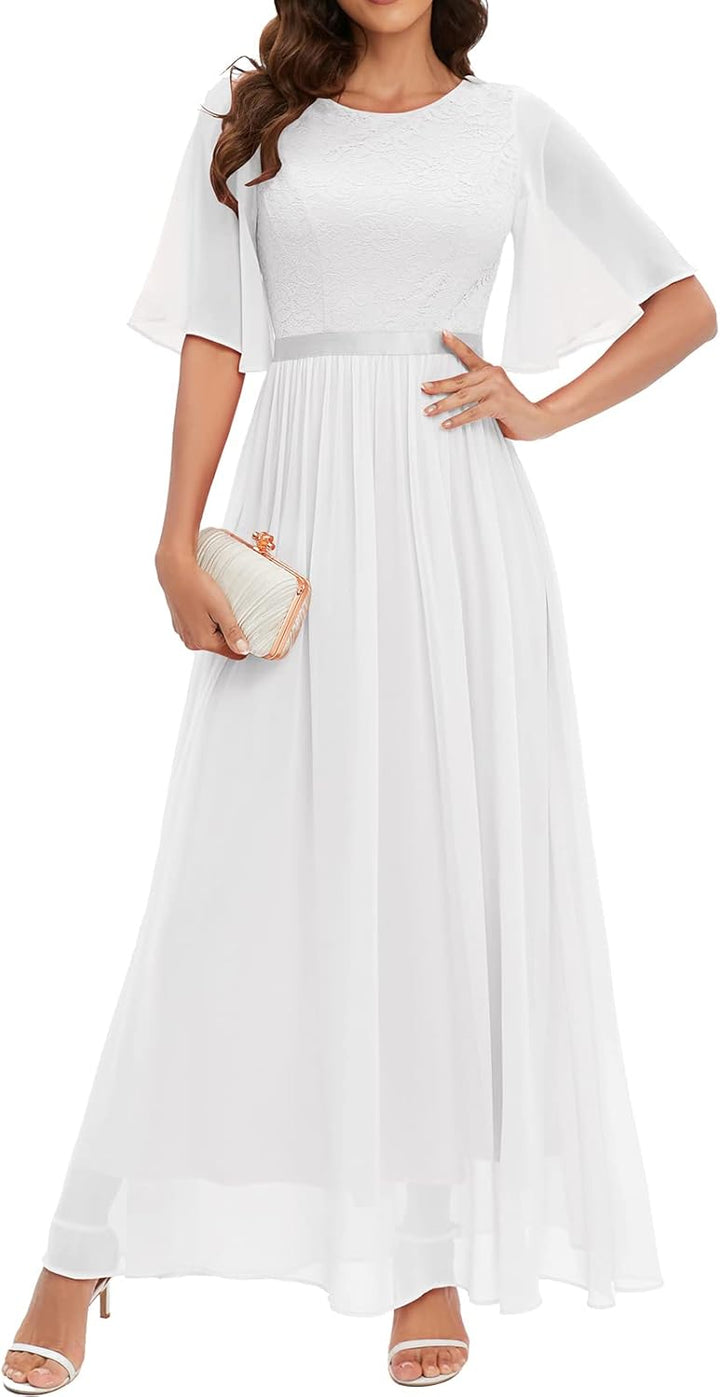 Bbonlinedress Abendkleider elegant für Hochzeit Spitzen Chiffon Ärmel Kleid festliches Brautjunferkl
