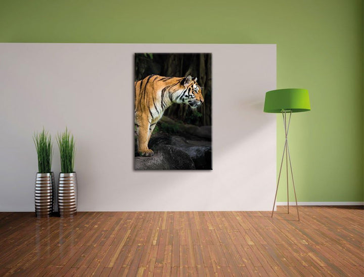 Pixxprint Tiger, Format: 100x70 auf Leinwand, XXL riesige Bilder fertig gerahmt mit Keilrahmen, Kuns