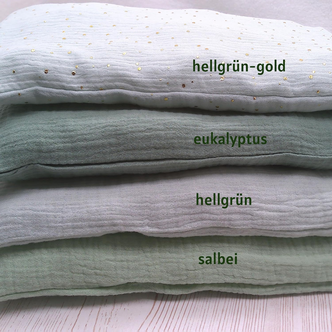 Puppenbettwäsche Farbe Salbei, Decke 40h x 35b, Kissen 16h x 20b., Brombeere Gross