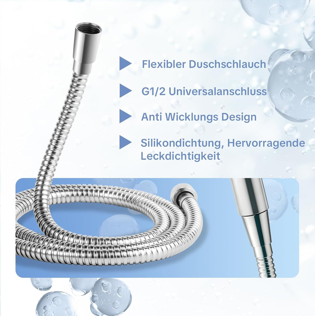 OFFO Duschkopf mit Schlauch und Halterung, 100 mm Duschbrause mit 6 Strahlarten, Handbrausen Wassers