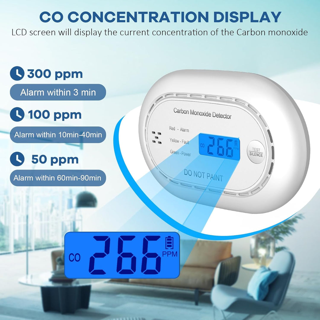 XINDUM Kohlenmonoxidmelder 10 Jahre Batterie, CO Melder Kohlenmonoxid Melder mit LCD-Digitalanzeige,