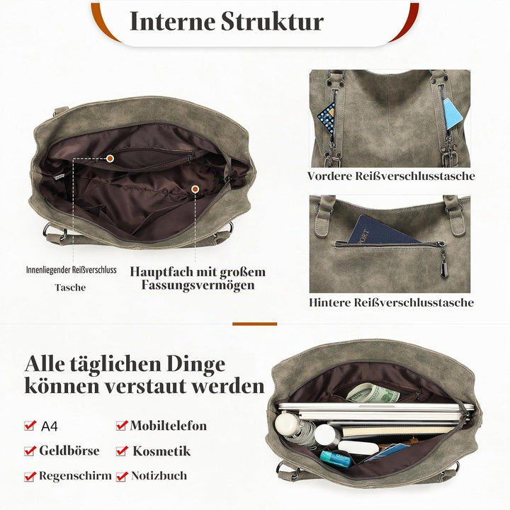 VINBAGGE Damen Handtasche PU Leder Henkeltasche Shopper Tasche Vintage Weiches Umhängetasche Schulte