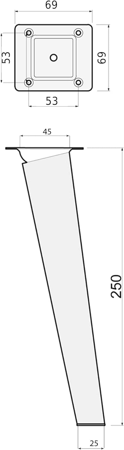 sossai® Holz-Möbelfüsse - Clif Square | Natur (unbehandelt) | Höhe: 25 cm | HMF4 | eckig, konisch (s