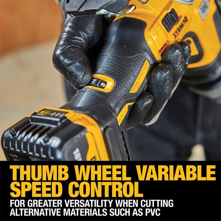 Dewalt 18V Akku-Pendelhubstichsäge DCS335NT (bürstenlos, verstellbarer Alu-Druckguss-Sägeschuh, 3-fa