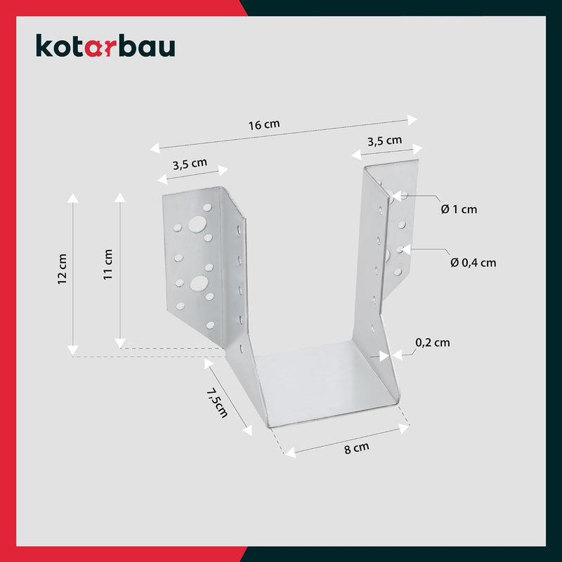 KOTARBAU® 10er Set Balkenschuh Typ A 80 mm Holzbalkenverbinder Balkenverbinder Verbinder für Baukons