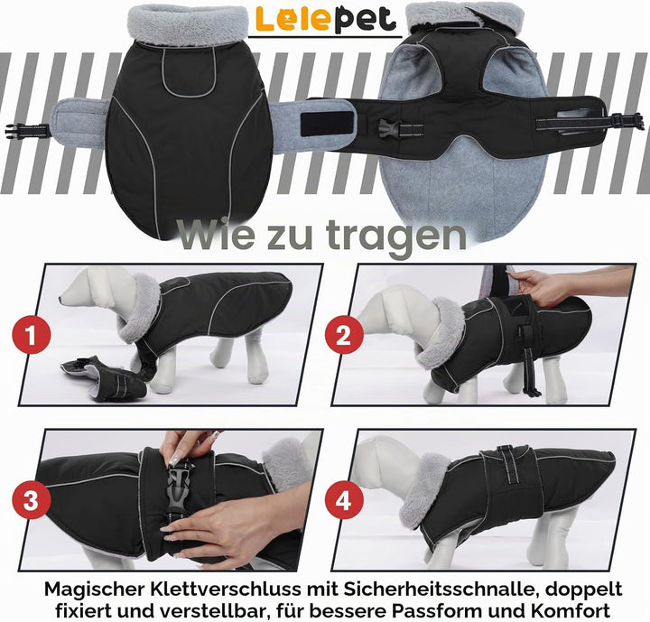 Lelepet Hundejacke Winter Warmer Hundemantel, Wasserdichter Wintermantel Fleece Hundeweste für Mitte