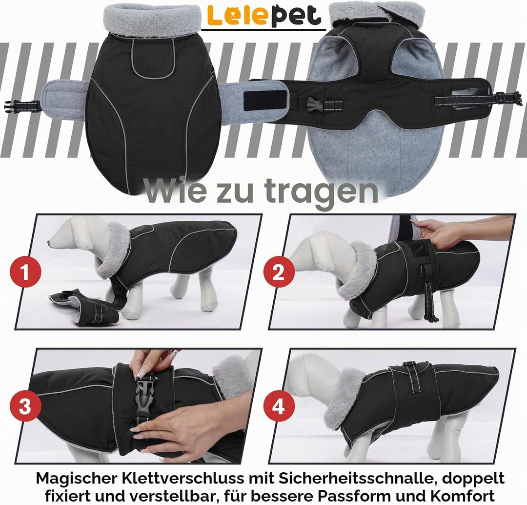 Lelepet Hundemantel Winterweste Reflektierende Fleece Hundejacke für Grosse Hunde Wasserdicht Hundej