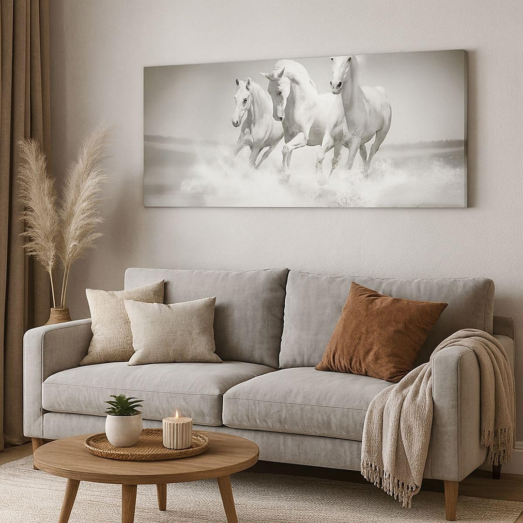 Panorama Bilder auf Leinwand 100x40cm Leinwandbild Bauernhof pferde galopp freiheit Gross Wanddeko B