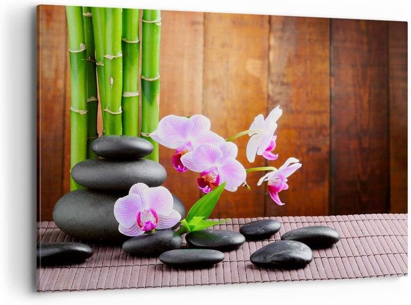 Bilder auf Leinwand 100x70cm Leinwandbild Bambus Dekoration Blume Orchidee Gross Wanddeko Bild Schla