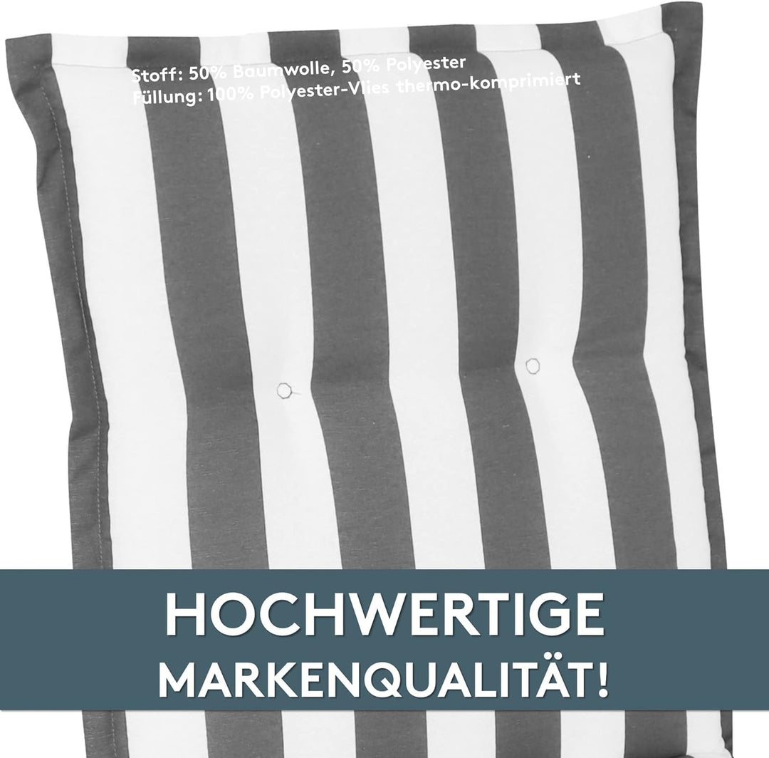 LILENO HOME Gartenstuhl Auflagen als [2er Set - Niedriglehner] in Blockstreifen Grau - Bequeme Liege