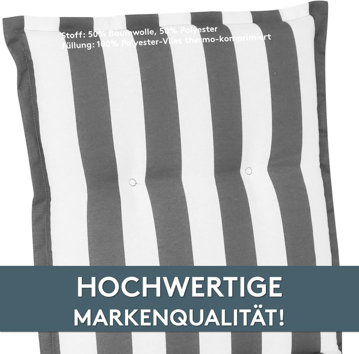 LILENO HOME Gartenstuhl Auflagen als [2er Set - Niedriglehner] in Blockstreifen Grau - Bequeme Liege
