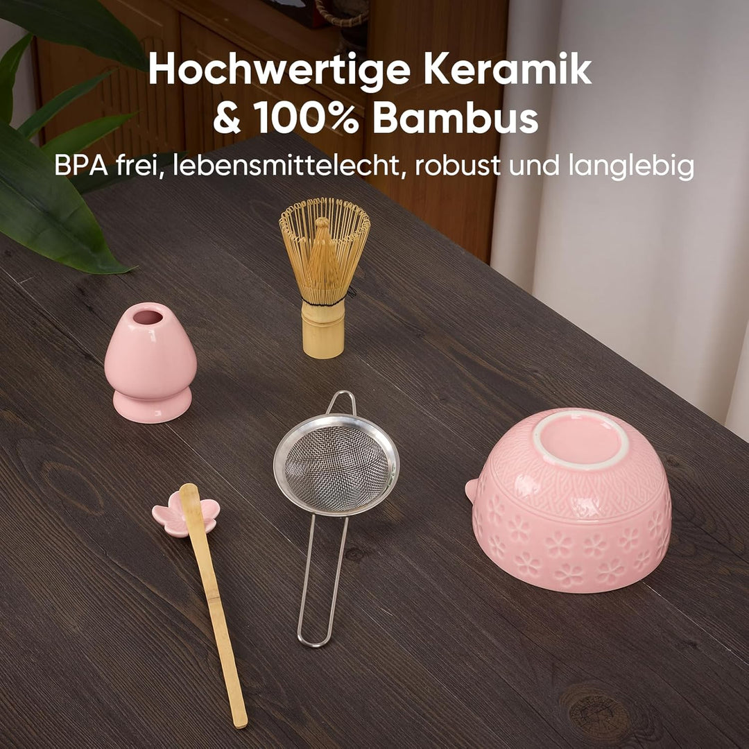 Matcha Set Rosa, einschliesslich einer Keramik Matcha Tee Schale, Matcha besen und Halter, Sieb, Ges