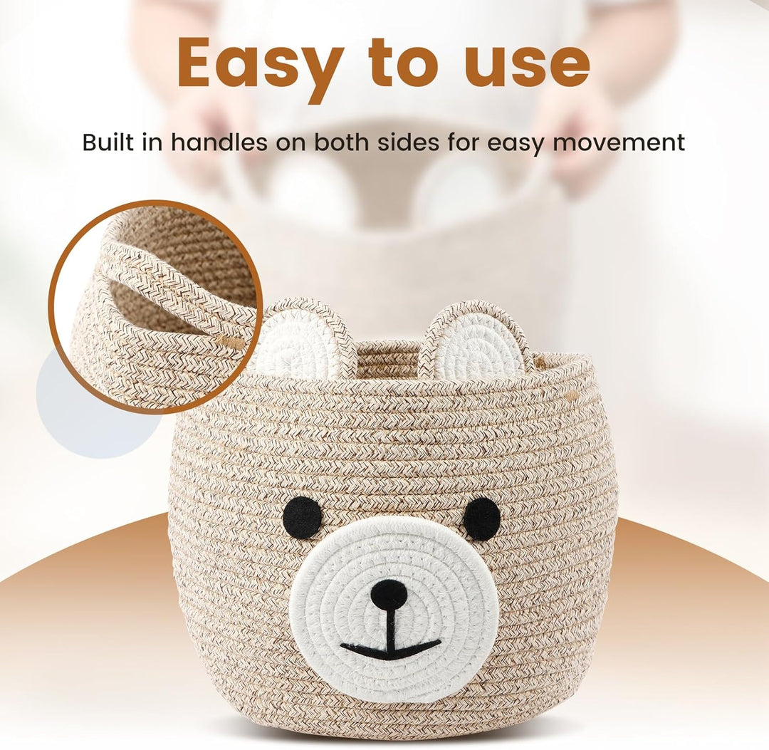 2x Babykorb aus Baumwollseil süss Bär für Kinderzimmer-Organizer | Kleiner Korb für Geschenke, Spiel