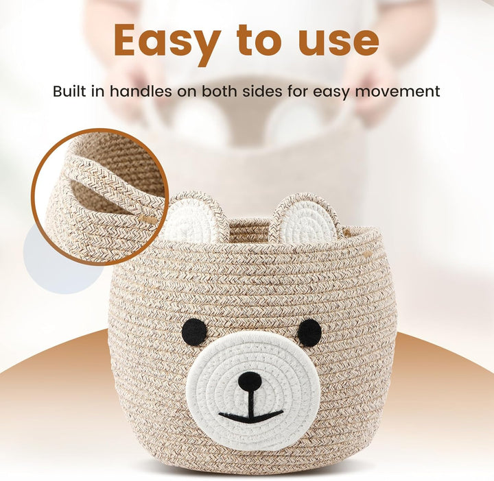 2x Babykorb aus Baumwollseil süss Bär für Kinderzimmer-Organizer | Kleiner Korb für Geschenke, Spiel