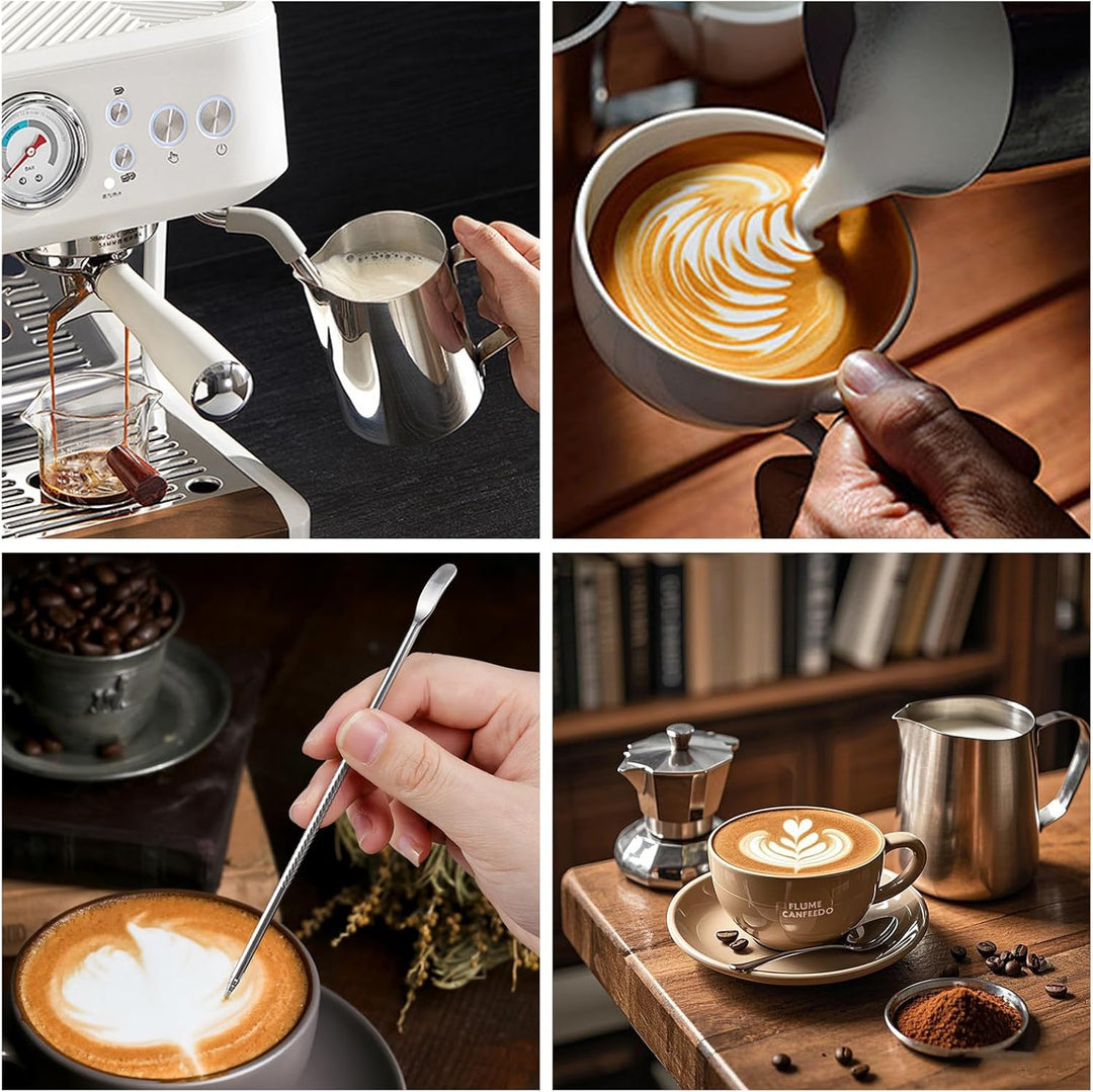 Milchkännchen 450ml Milk Pitcher Edelstahl mit Messmarken und Latte Art Pen Ideal für Cappuccino Lat