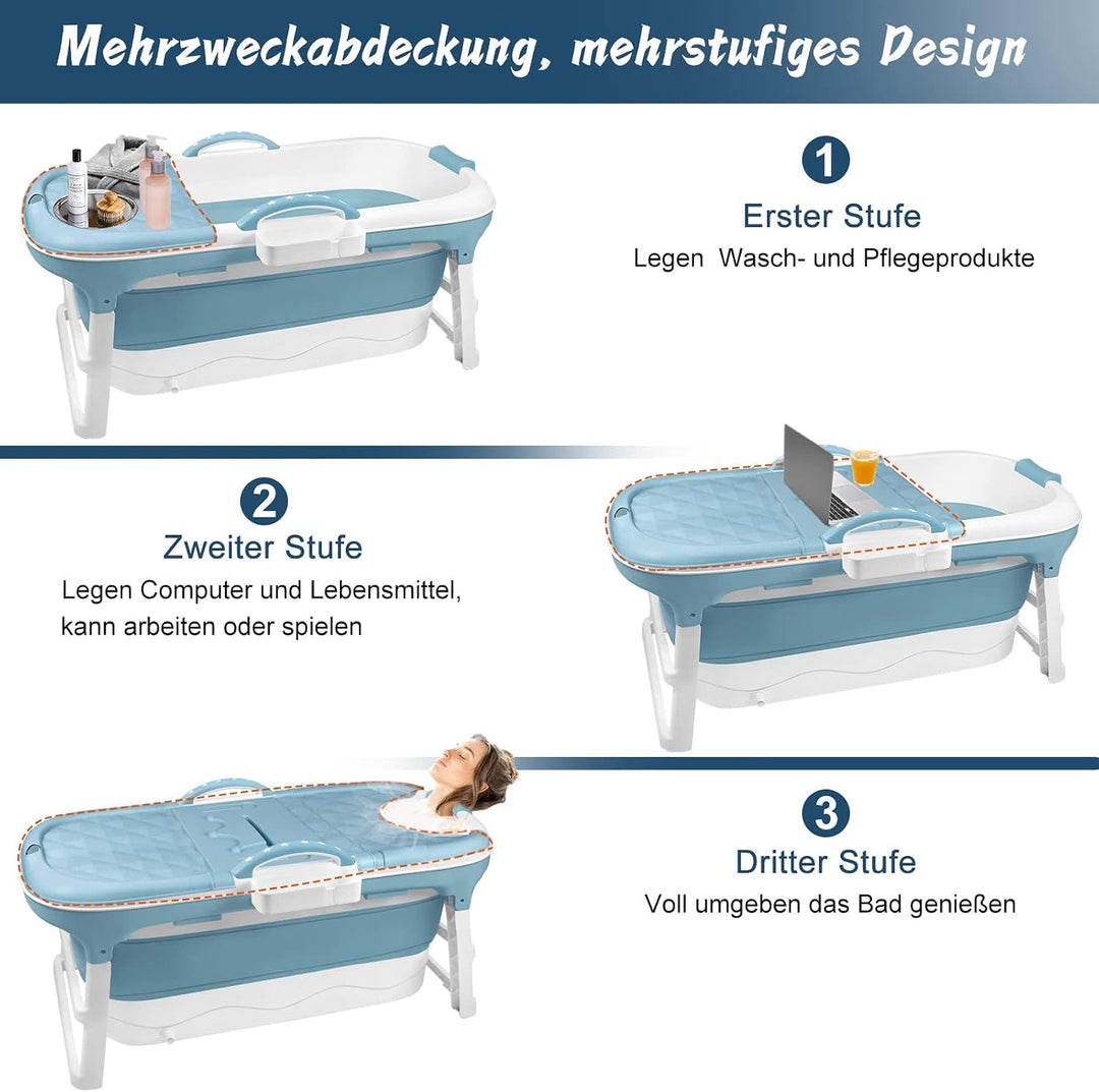 Faltbare Badewanne für Erwachsene, 118x62x52 cm Mobile Klappbadewanne, Ideal für Kleine Badezimmer,