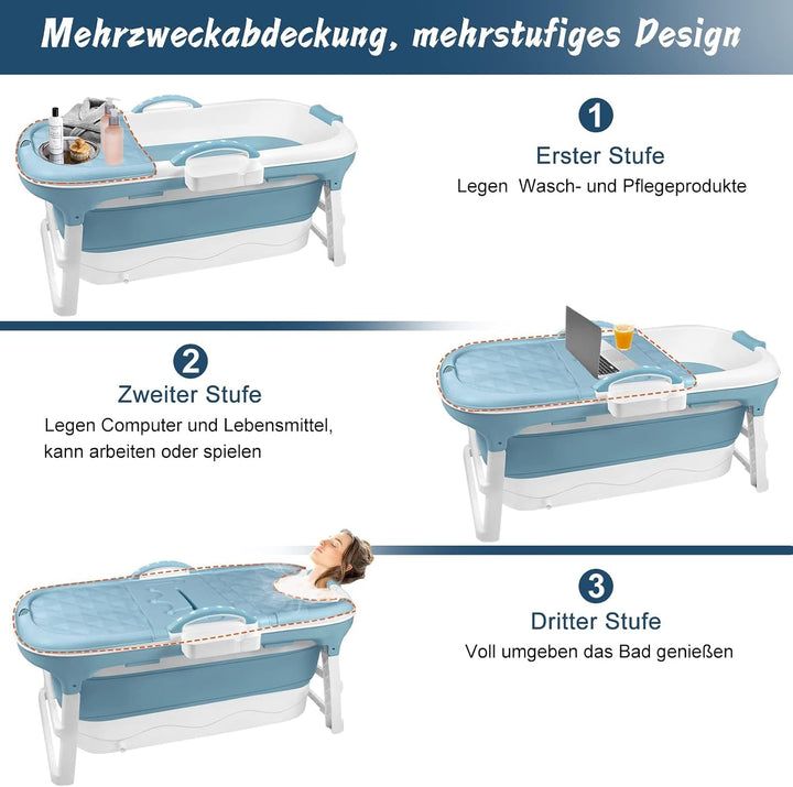 Faltbare Badewanne für Erwachsene, 118x62x52 cm Mobile Klappbadewanne, Ideal für Kleine Badezimmer,