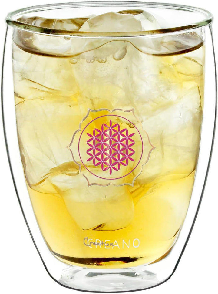 Creano doppelwandiges Tee-Glas, Latte Macchiato, Thermobecher Blume des Lebens | 250ml, in exklusive