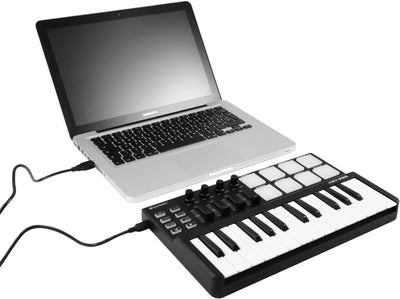 Omnitronic KEY-288 MIDI-Controller | USB-MIDI-Controller mit 25 Tasten, 8 Pads, je 4 Regler und Fade