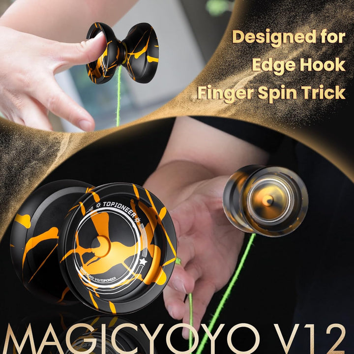 MAGICYOYO V12 Profi JoJo Finger Spin Yoyo für Anfänger &amp; Fortgeschrittene, Duales Metall-JoJo Reakti