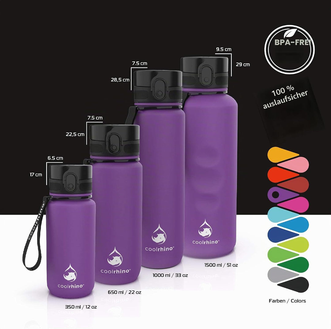Trinkflasche 350ml I 650ml I 1L I 1,5L für Sport, Outdoor, Schule, Fitness &amp; Kinder - Wasserflasche
