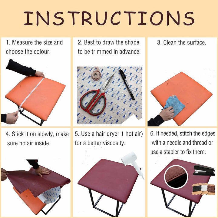 Surriba Kunstleder Reparaturset, Lederflicken Selbstklebend für Auto Ledersitz Motorrad Sofa Bürostü