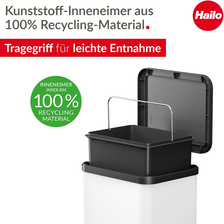 Hailo Öko uno Plus M, Mülleimer aus Stahlblech/Kunststoff, 17 Liter, grosser Öffnungswinkel, Deckeld