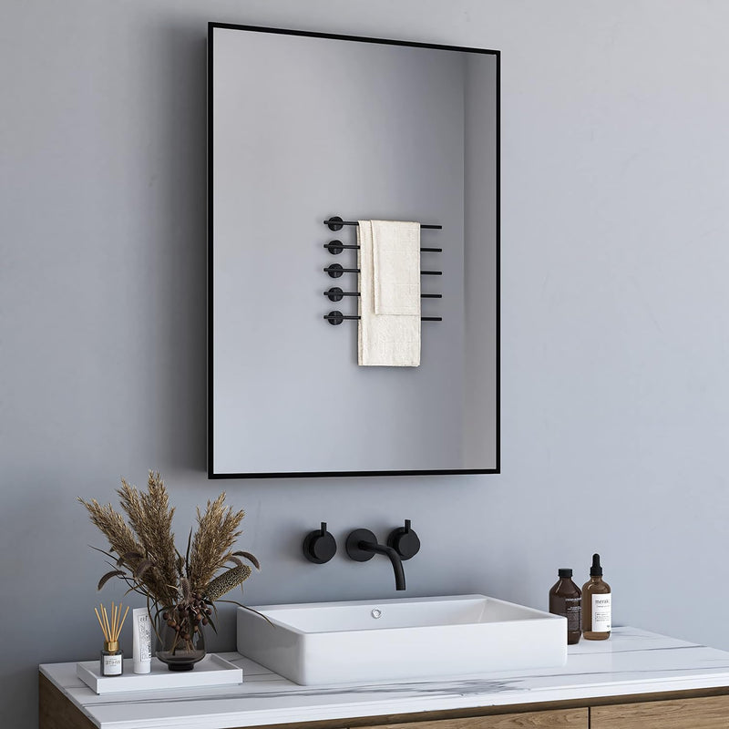BD-Baode Spiegel Schwarz 70x50cm Rechteckiger Metallrahmen Badspiegel Wandspiegel für Badezimmer Woh