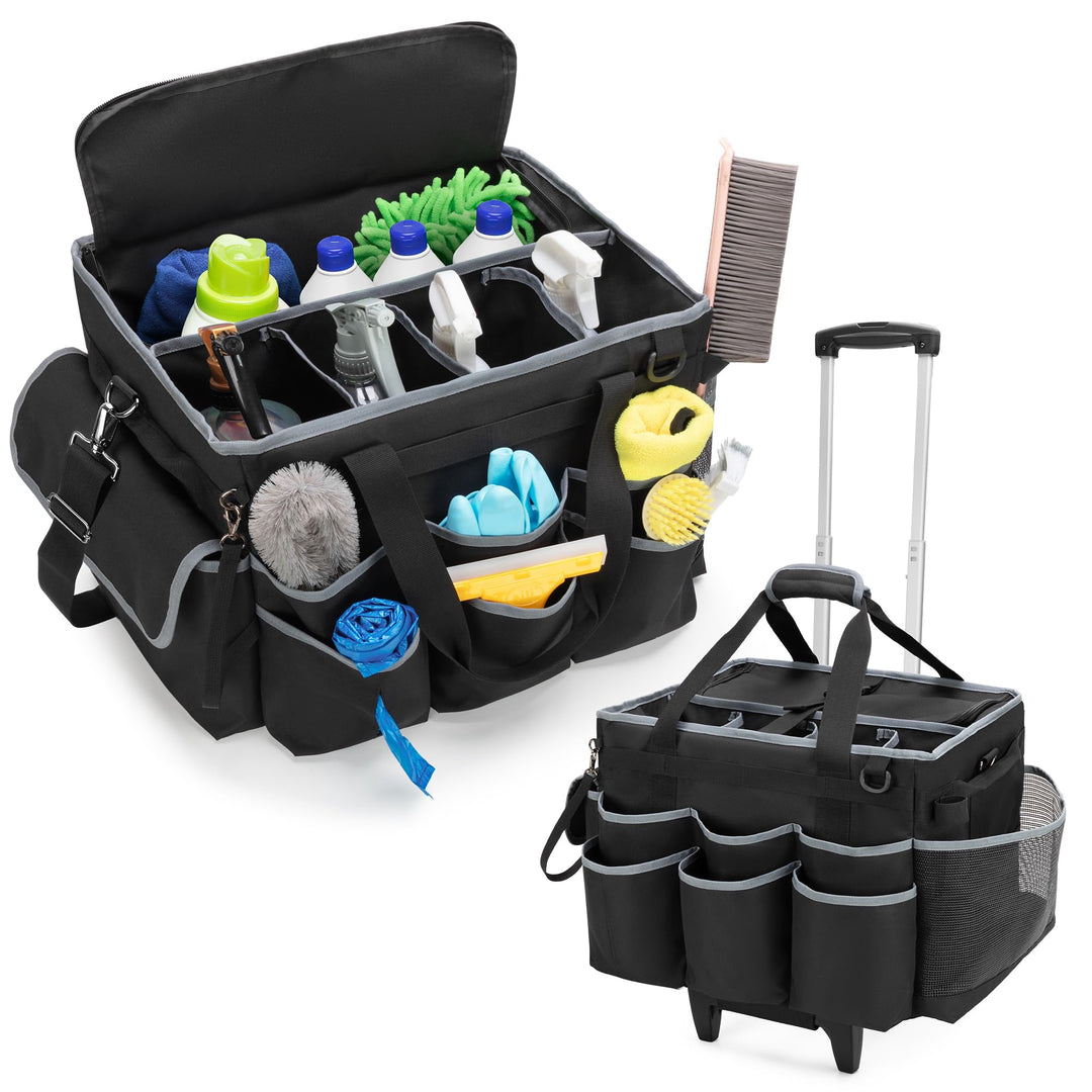 Grosser Reinigungs Caddie mit Abnehmbarem Trolley und Schultergurt, Reinigungsmittel Tasche mit Umla