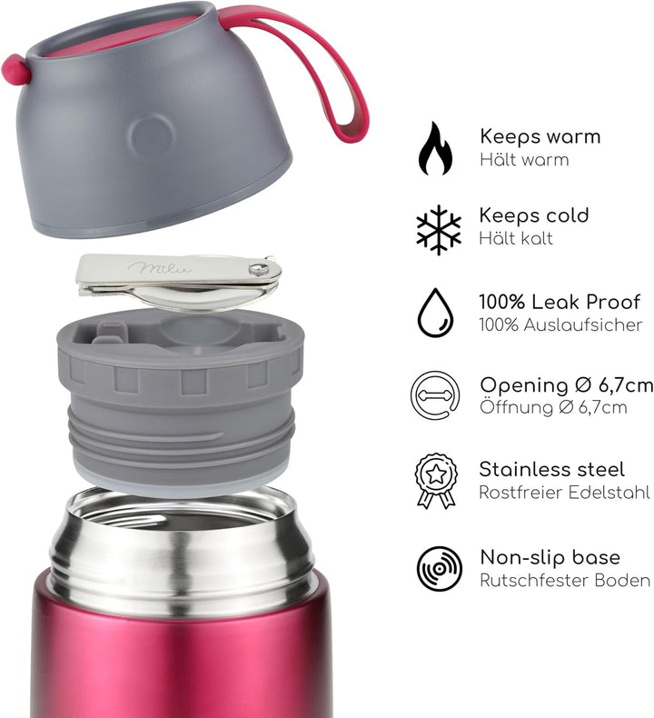 Milu® Thermobehälter 450, 650ml, 800ml | Edelstahl Warmhaltebehälter | Essensbehälter | Speisegefäss