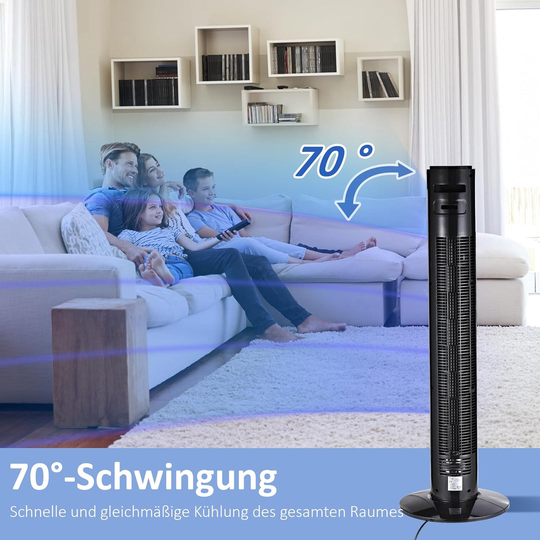 HOMCOM Turmventilator mit Fernbedienung 70° oszillierender 96 cm Standventilator Säulenventilator 45