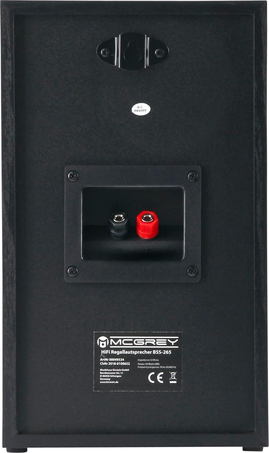 McGrey BSS-265 BK 6,5" HiFi Regallautsprecher - 1 Paar Boxen - 40Watt (RMS) - 2-Wege-System - auch f