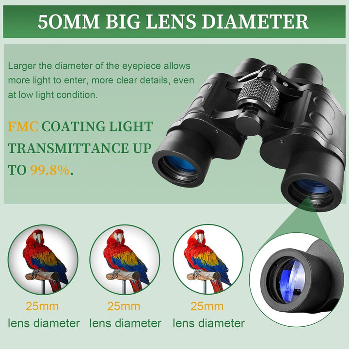 HD Fernglas für Erwachsene, Jagd, Wandern, Sightseeing, FMC-Linse Feldstecher inkl. Tragetasche, Tra