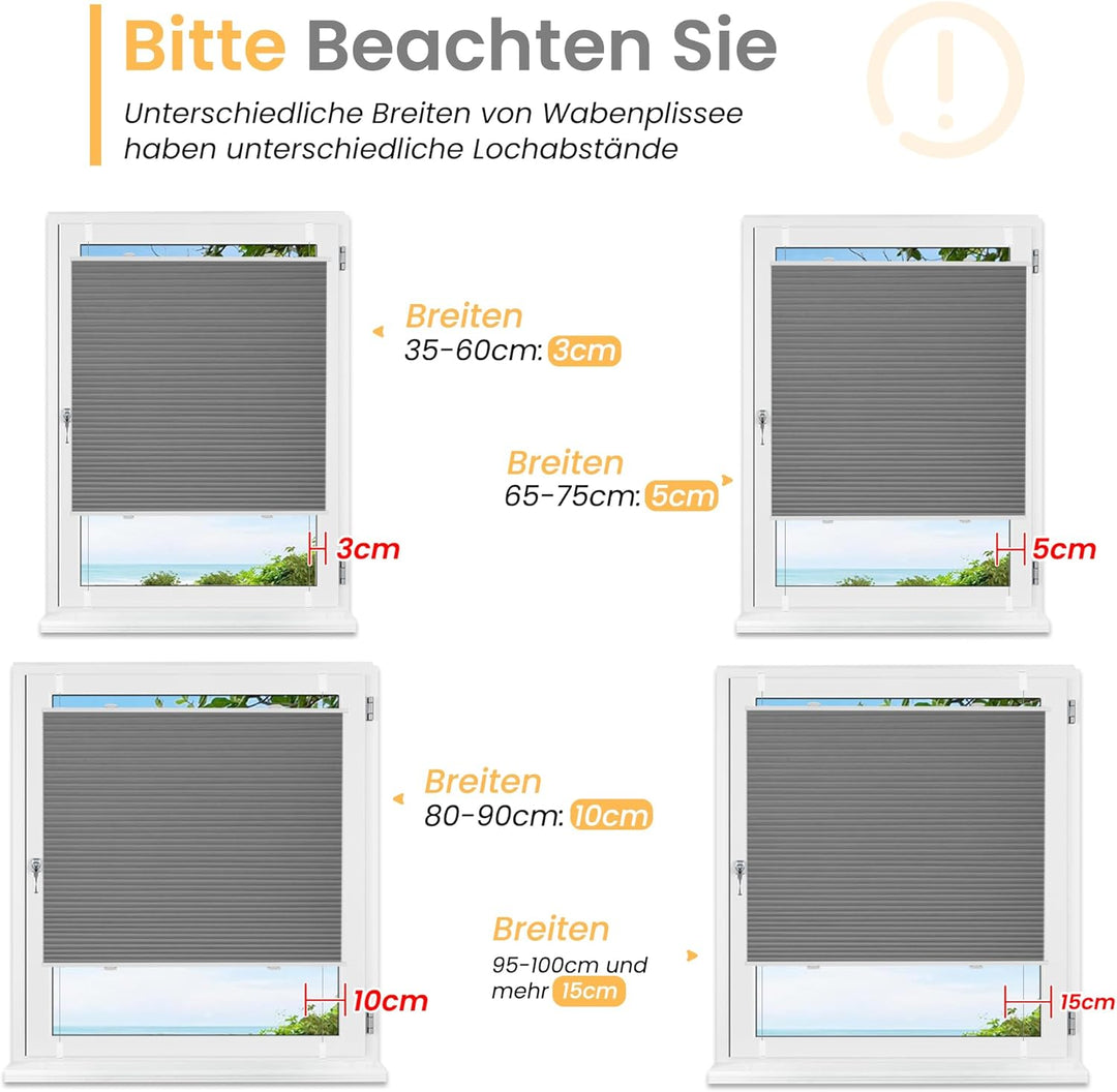 BelleMax Wabenplissee ohne Bohren verdunkelung Thermo plissee klemmfix, Grau-weiss 40x80cm 100% Blic