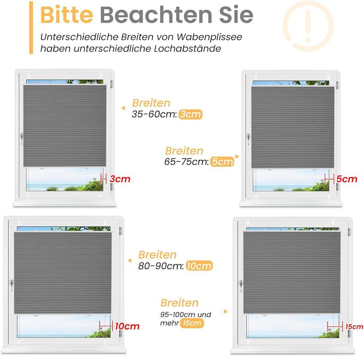 BelleMax Wabenplissee ohne Bohren verdunkelung Thermo plissee klemmfix, Grau-weiss 40x80cm 100% Blic