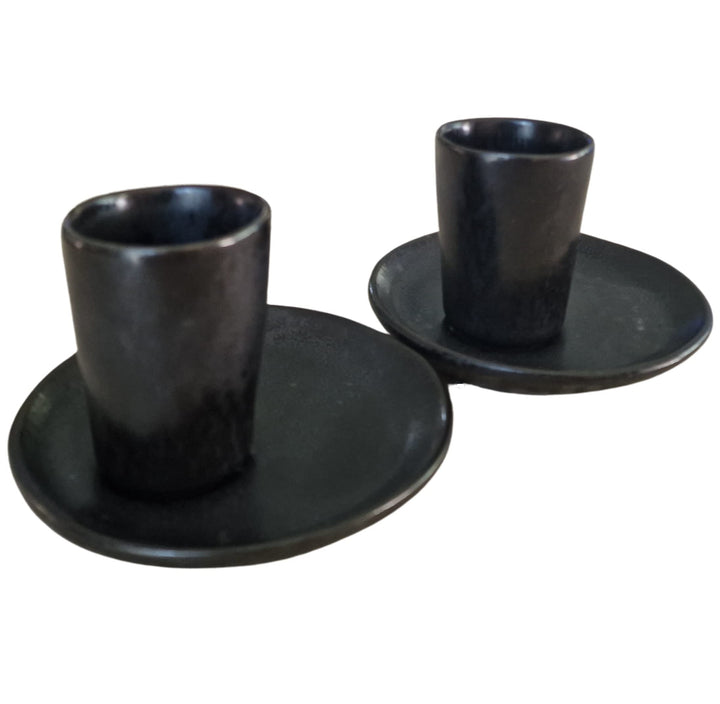 PintoCer - Espresso Kaffeetassen aus weissem Steingut, ohne Griff mit brauner Untertasse (Schwarz/Sc