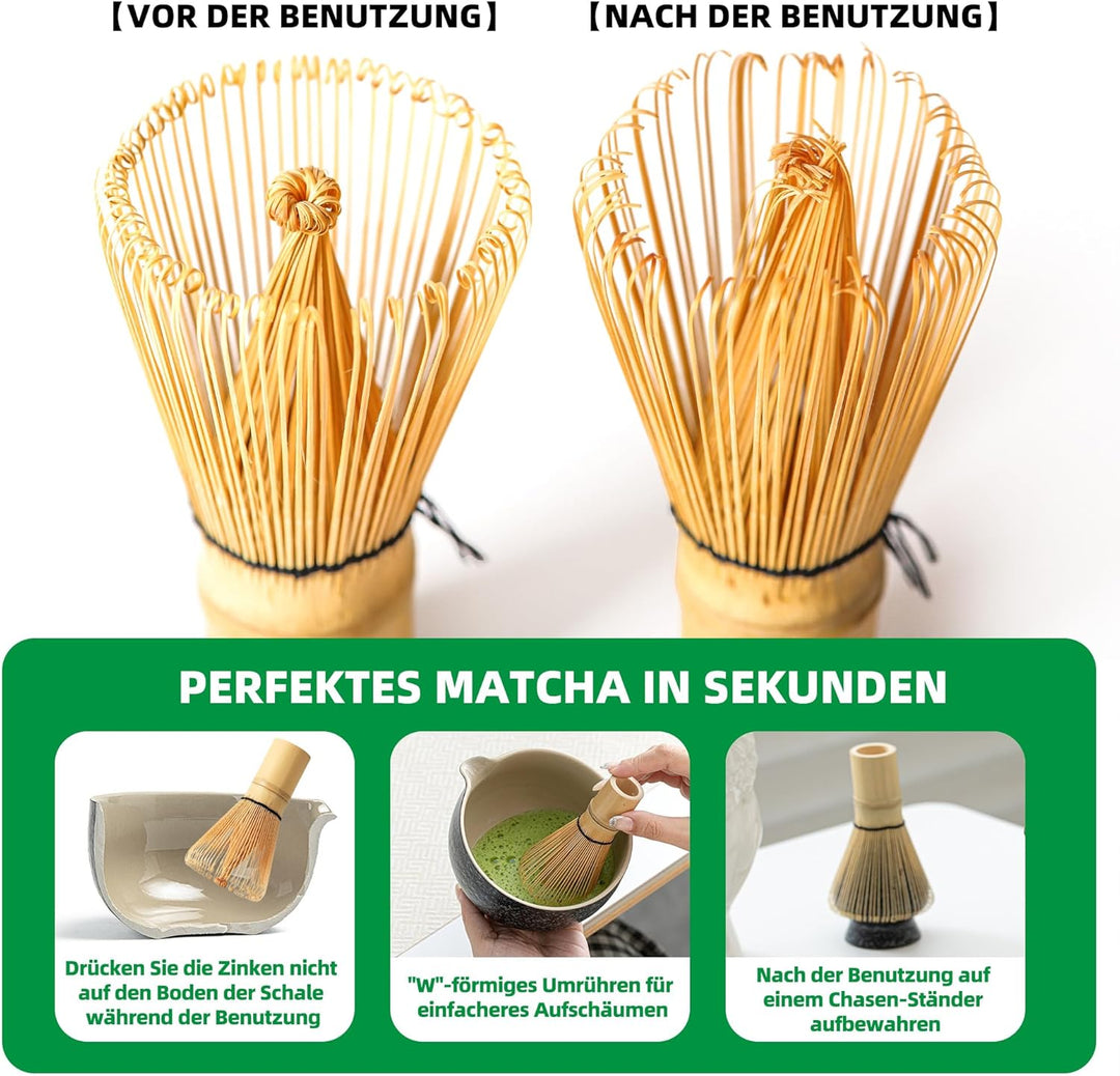 TEANAGOO Matcha Schneebesen Set, Bambus Matcha Schneebesen (100 Zinken) mit Halter, 6-PCS Traditione