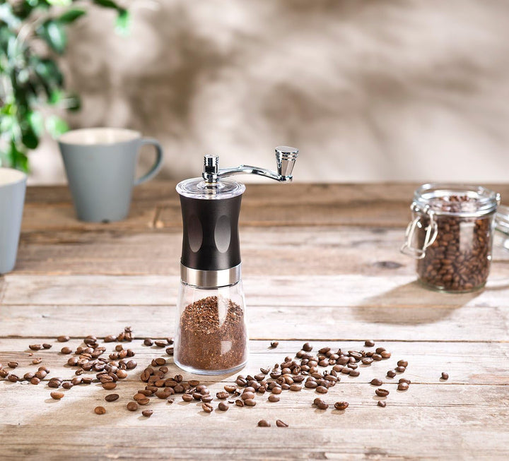 Rosenstein & Söhne Kaffeemühle mit Kurbel: 2er-Set Hand-Kaffeemühlen, Keramik-Mahlwerk,stufenlos ein