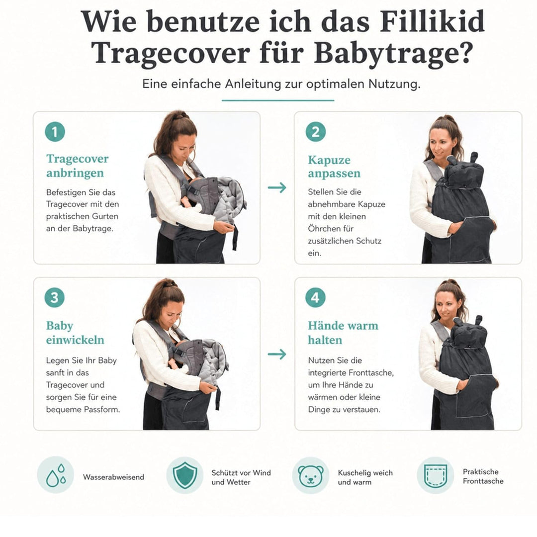Fillikid Tragecover für Kindertrage aus Coralfleece | Universal Wetterschutz für Babytrage | wind- &