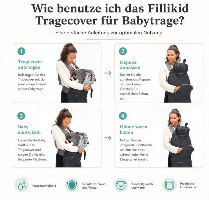 Fillikid Tragecover für Kindertrage aus Coralfleece | Universal Wetterschutz für Babytrage | wind- &