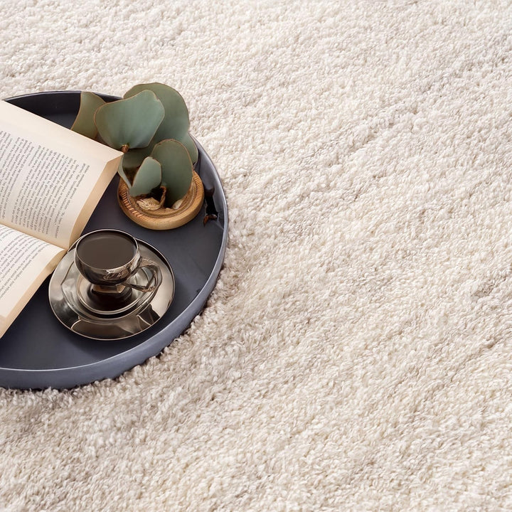 payé Hochflor-Teppich Wohnzimmer Cream - 120x160cm - Meliert mit Fransen - Weiche Schlafzimmer-Teppi