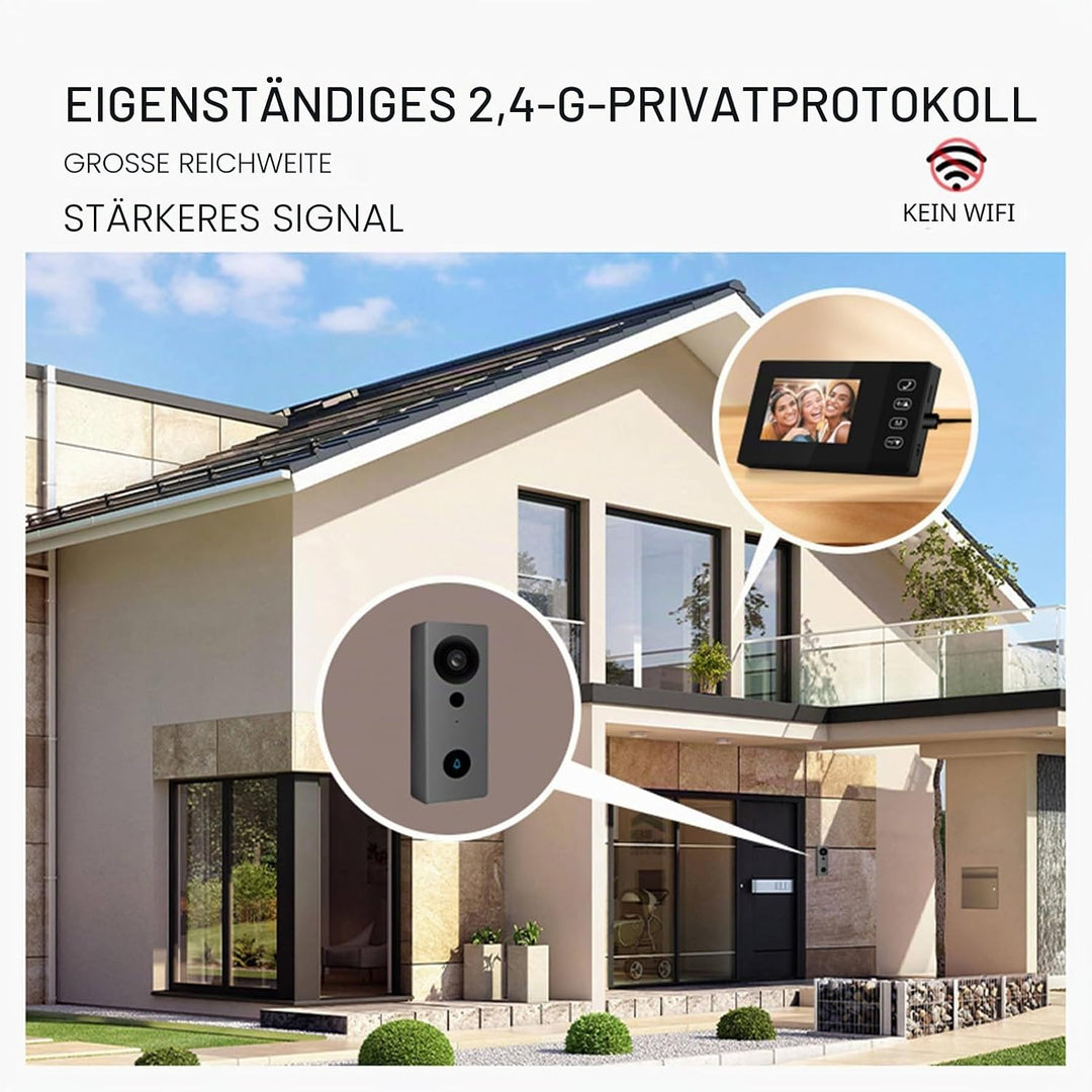 2,4 G Kabellose Video-Türklingelkamera mit Display, 4,3-Zoll-IPS-Bildschirm, Video-Türsprechanlage,