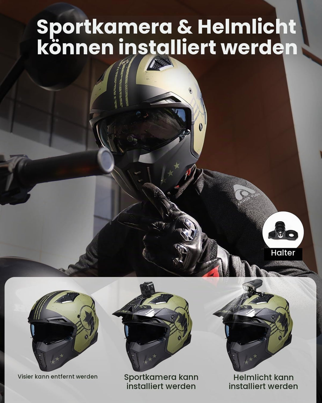 ILM Helm Integralhelm | Jethelm Motorrad Motocross Herren Damen Vintage Retro mit Visier ECE mit ans