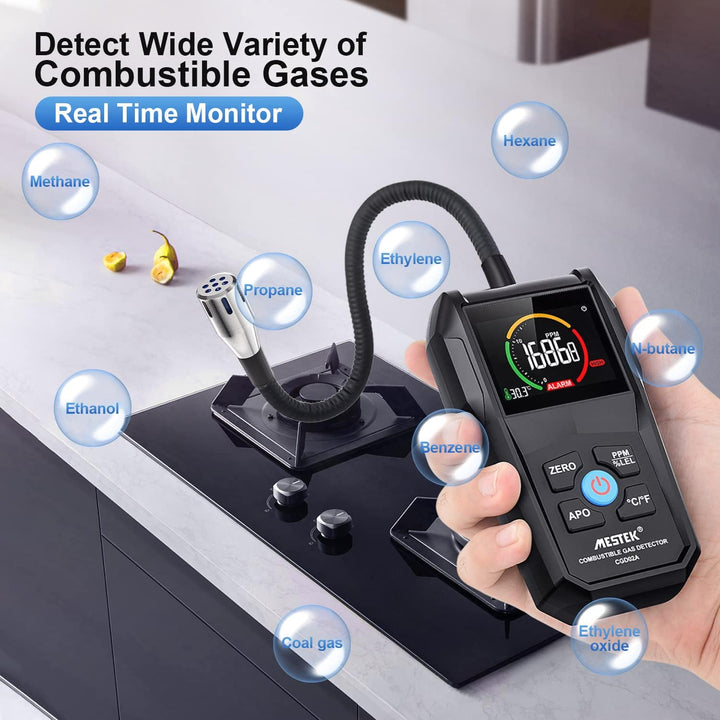 Gasmelder Erdgas Gaslecksuchgerät Tragbarer Leckdetektor MESTEK Methan Propan Butan Haushalts Flüssi