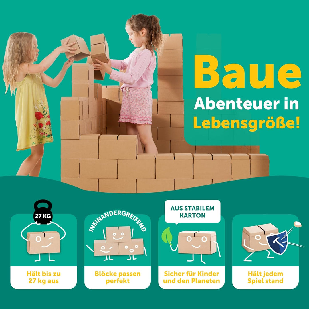 Gigi Bloks Karton grosse bausteine XXL für Kinder - 100 Ineinandergreifende und Stapelbare Bauklötze