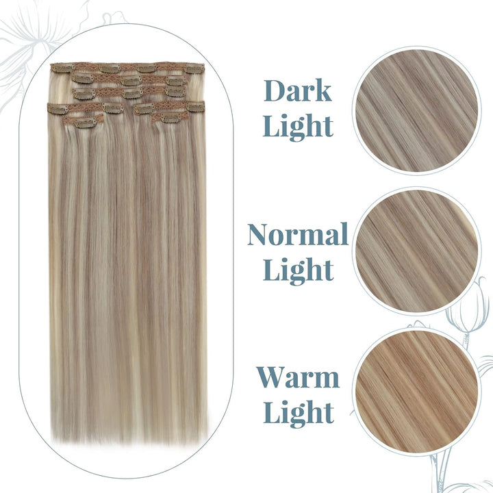RUNATURE Echthaar Extensions Clip in Blond Highlights 45cm Invisible Extensions Clip in Highlight Bl