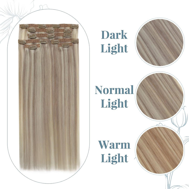 RUNATURE Clip in Echthaar Extensions Dunkel Aschblond mit Platinblond Echthaar Clip in Haarverlanger