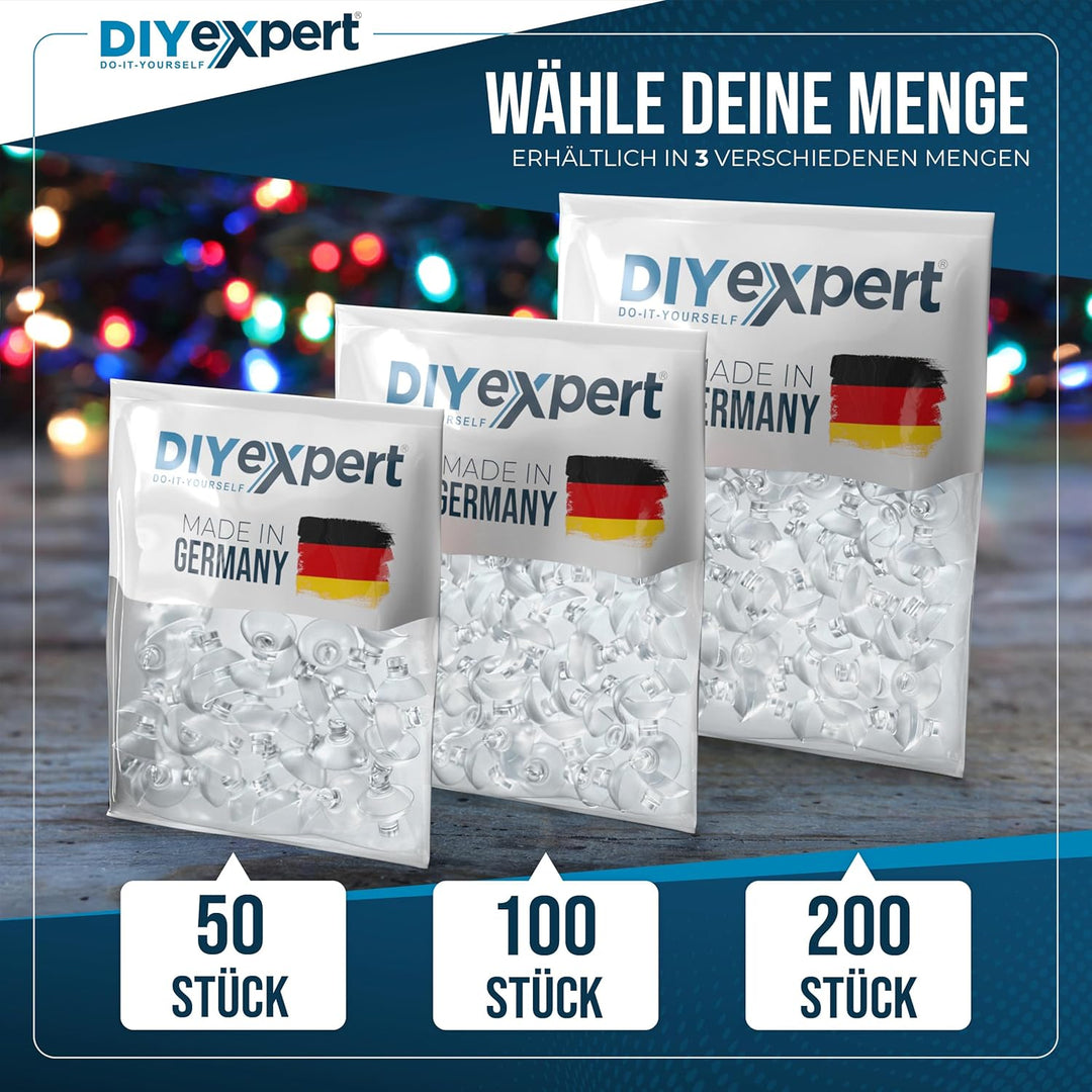 100 x Saugnapf für Lichterkette, Made in Germany, Saugnäpfe mit Kabel-Schlitz, Ideal als Befestigung